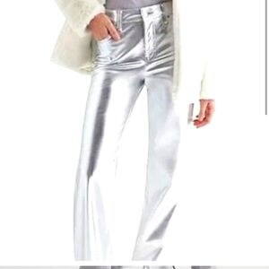 ✨Express Metallic Silver Vegan Leather Straight Leg Jeans✨